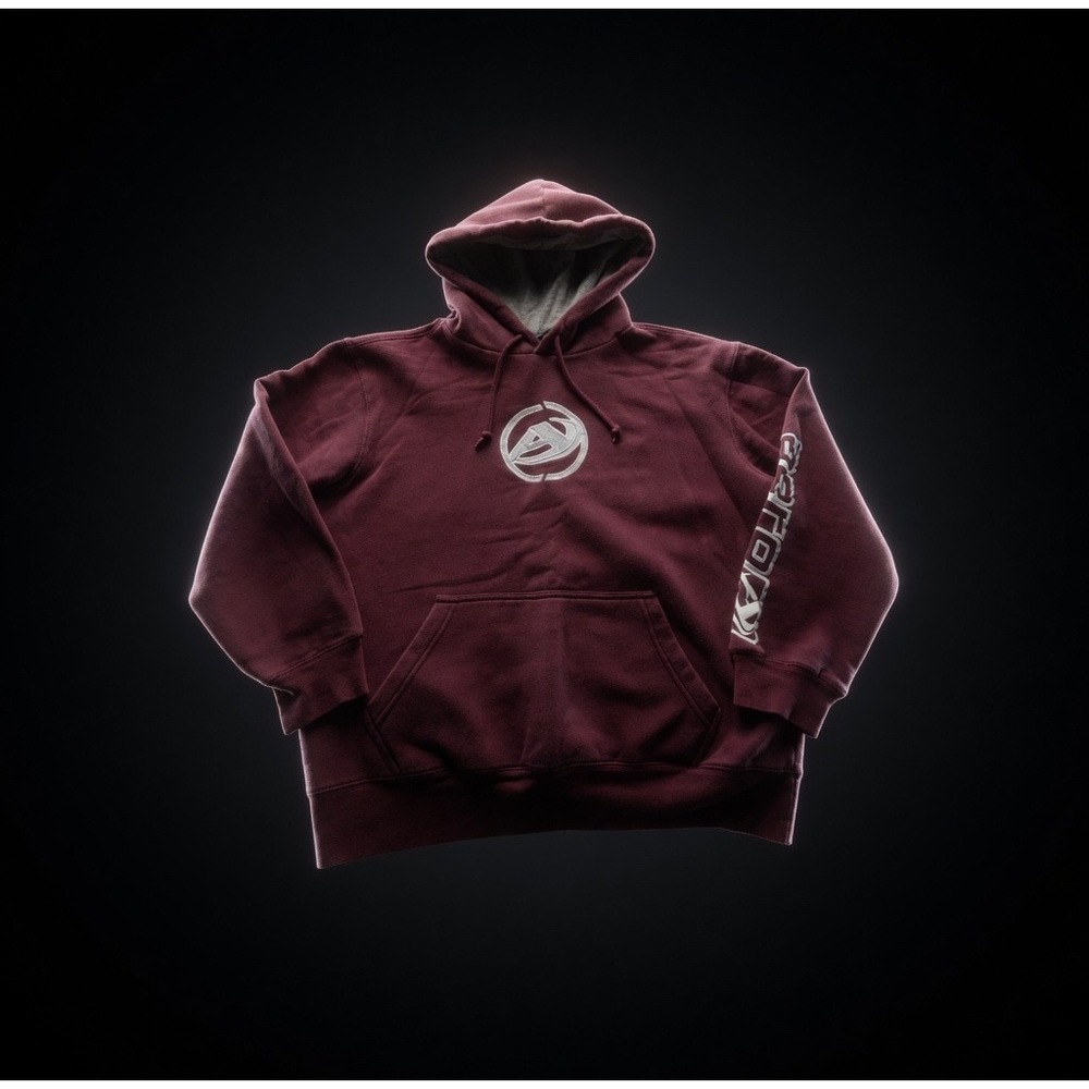Aeropostale Mens M Logo Pullover Hoodie Graphic Sleeve Maroon Sweatshirt